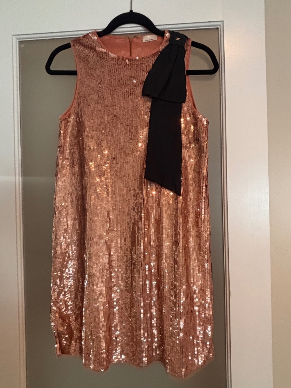 Elisabetta Franchi La Mia Bambina Rose Gold Sequin Dress Bow Detail XL NWOT